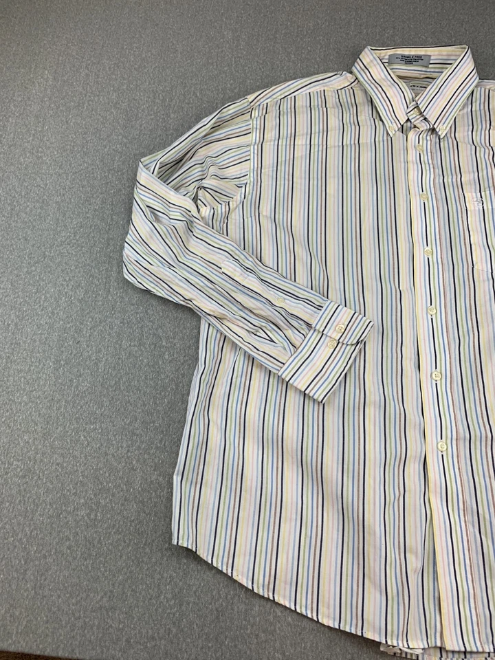 Duck Head Button Down Shirt Men L 16/16.5 34/35 White Stripe Colorful Preppy - Image 4 of 4