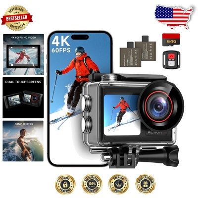 Exceptional 4K60FPS Adventure Camera with EIS & Dual LCD Screens - 64GB Included