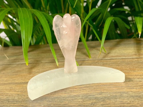 Rose Quartz Angle On Selenite Moon Carving Gemstone Protection Crystal Angel. - Picture 6 of 10