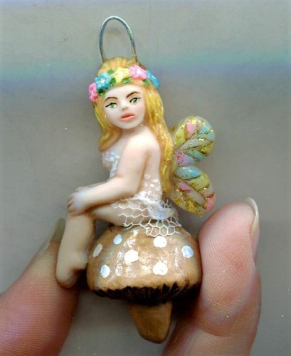 Fairy Mushroom Charm Mini Ornament Miniature Polymer Clay Art Sculpt JL Biel #3 - Picture 2 of 8