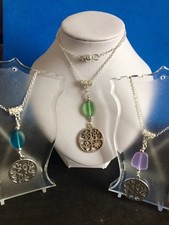 Four Season Charm Sea Glass Pendant , Necklace Handcrafted