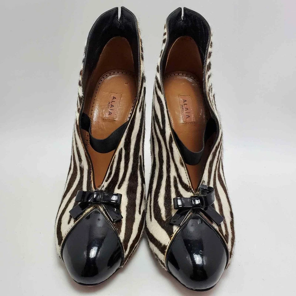 Botines Alaia Azzedine piel de becerro pelo de pony cebra estampado animal tacón talla 37 Foto 4 de 4