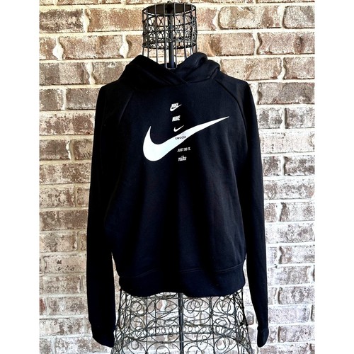 NWT 2017 Nike Oversized Hoodie Womens Sz M Black Swoosh Just do It Pullover - Picture 4 of 13