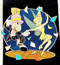 Disney Auctions LE 100 Jiminy Cricket & Tinker Bell Dancing New Years Pin 2005