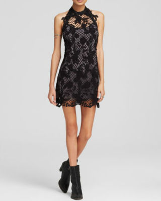 Free People Halter Dress Lace Overlay Size L Free People Halter Dress Lace Overlay Size L