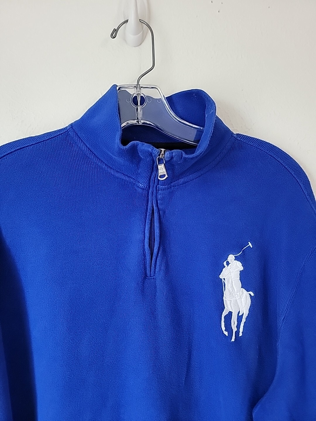 Felpa vintage Ralph Lauren Big Pony manica sci pattuglia patch uomo blu medio