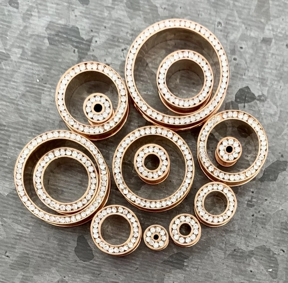 ПАРА Туннелей с Покрытием из Розового Золота с Драгоценными Камнями Пробки Уши Датчики - Изображение 4 из 4