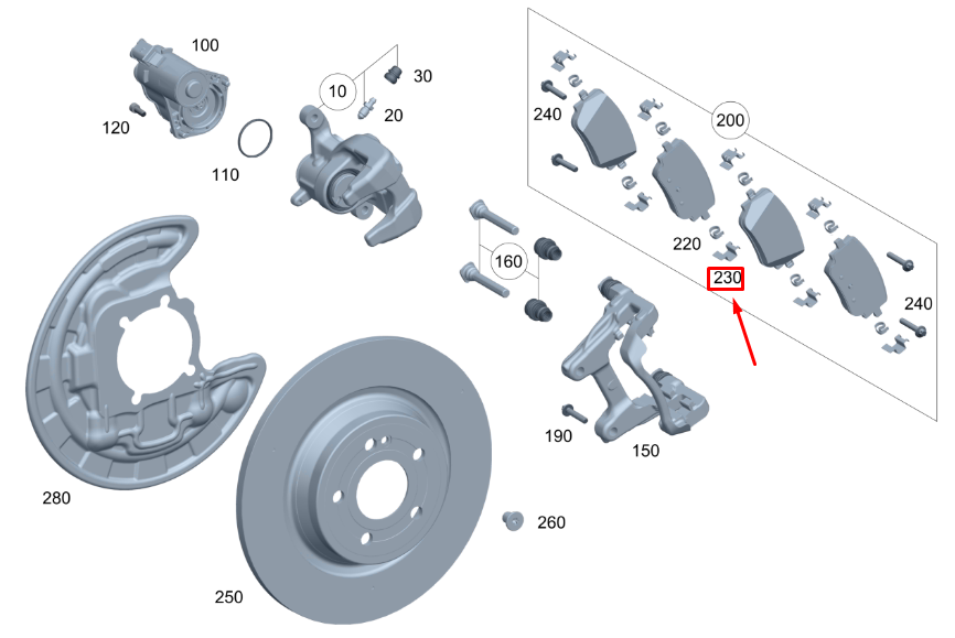 MERCEDES-BENZ GLA H247 Hinterrad-Bremsbelag-Gleitschiene A0004214200