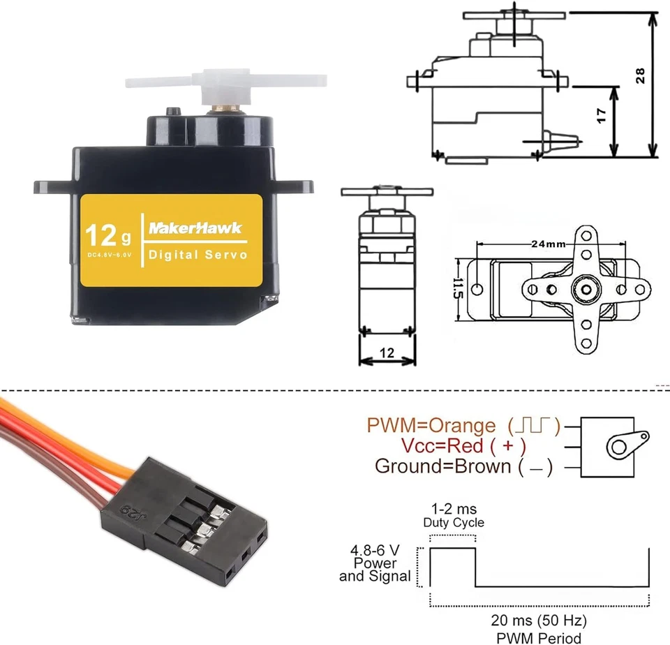 2Pcs Mini Digital Servo High Torque Waterproof Metal Gear Servo for Axial SCX24 - Image 4 of 4