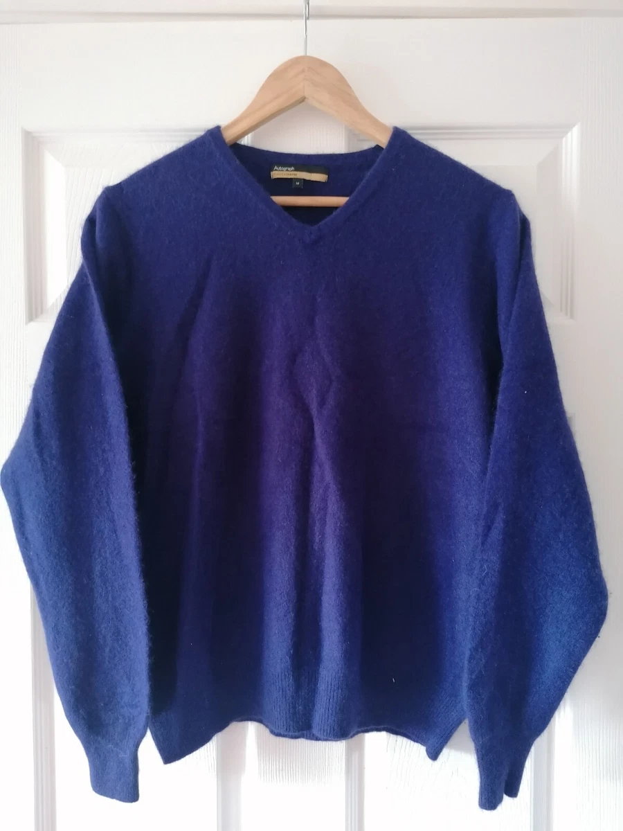 AUTOGRAPH M S WOMENS PURE CASHMERE NAVY BLUE RELAXED V NECK JUMPER