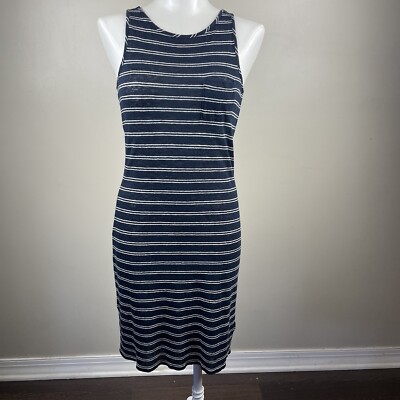 Vince 100% Linen Sheer Navy White Striped Tank Dress Small Pocket | eBay