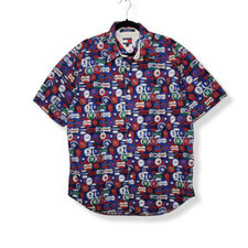 Vintage Tommy Jeans All Over AOP Baseball Button Shirt Large 90s Streetwear