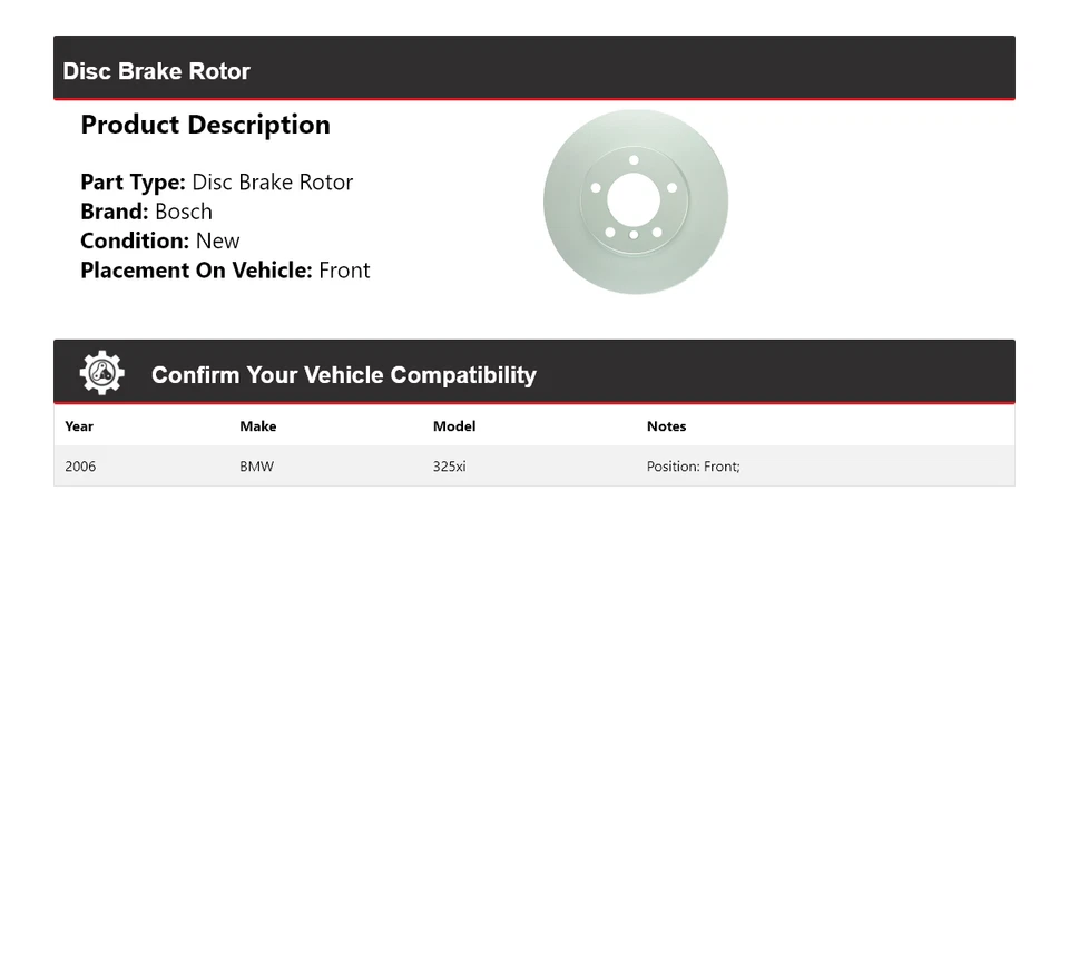 Rotor de freno de disco delantero QuietCast Bosch 2006 BMW 325xi Foto 2 de 4