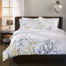 Reed Embroidered Floral Modern 100 Cotton Duvet Cover  Pillow Sham Bedding Set