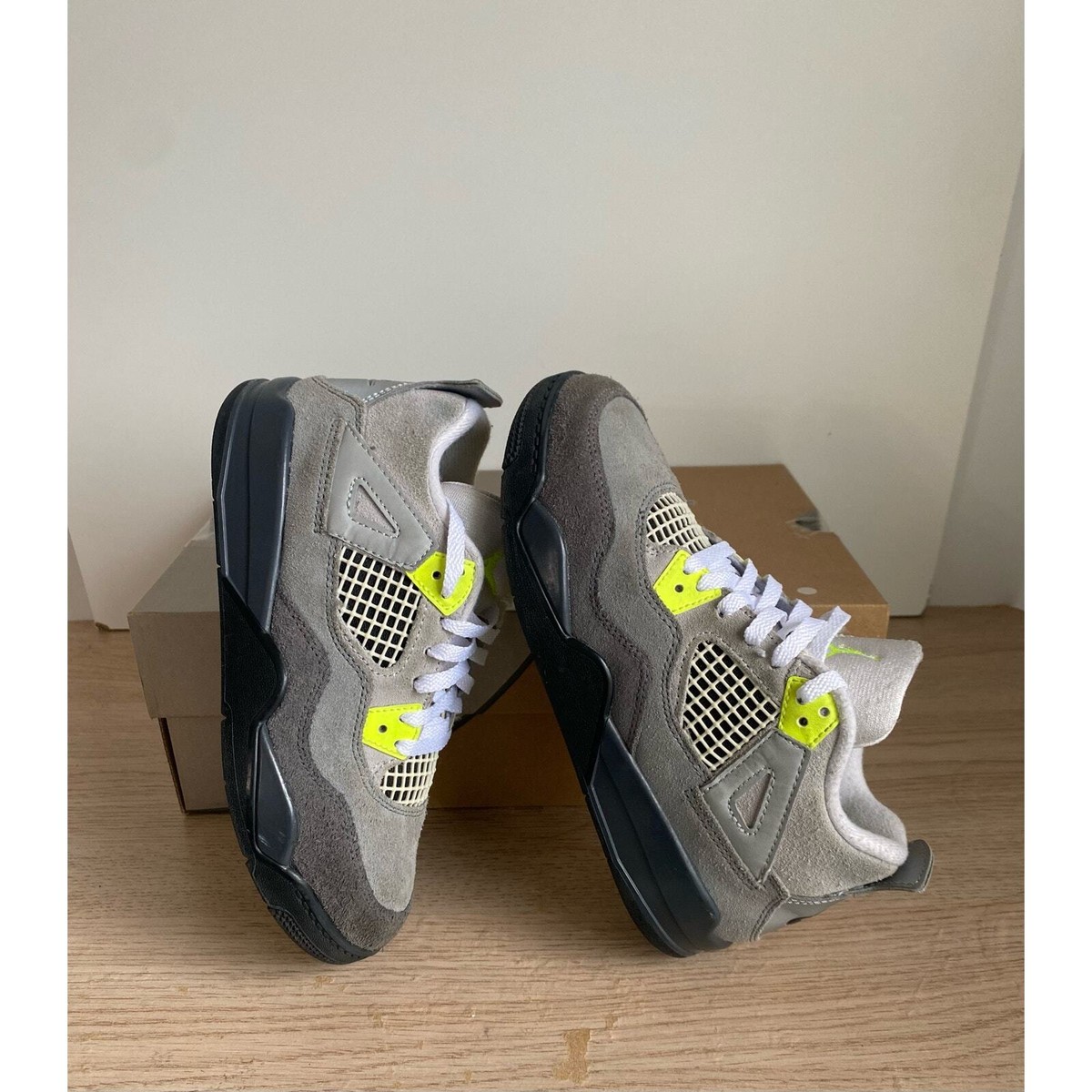 Nike Air Jordan 4 Retro Neon Green Gray Kids Sneakers CT5344