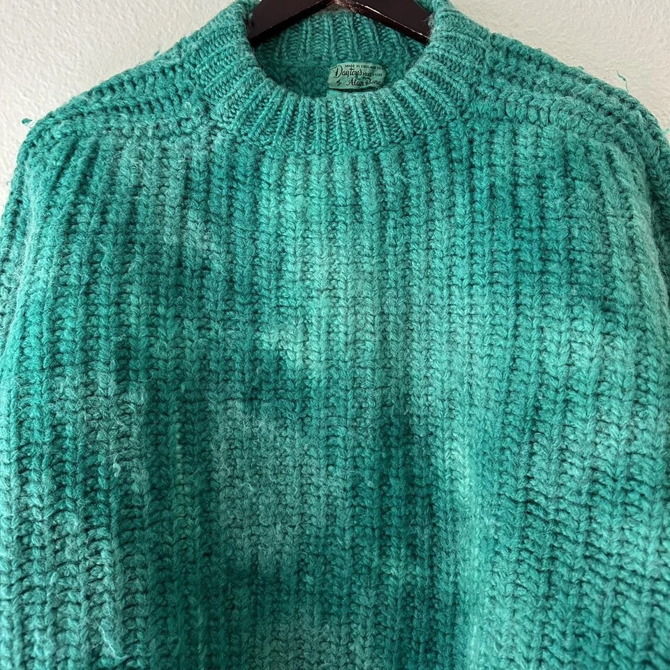 Suéter Vintage Años 50 Daytona Por Alan Paine Verde Teñido Lana Pesada Único Funky Foto 4 de 4