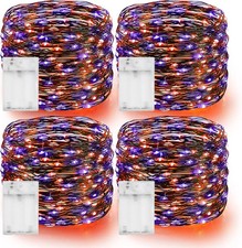 Purple and Orange Halloween Fairy String Lights, 4 Pack Total 80FT 240LED Copper