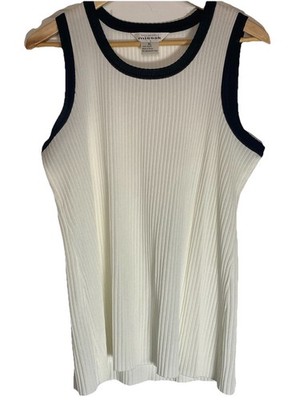 EXCLUSIVELY MISOOK, White Ribbed Knit  Tank Top with Black Trim, Sz XL.