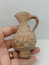 Ancient Terracotta Ritual Jug with Face & Scene – Rare Pottery Vessel