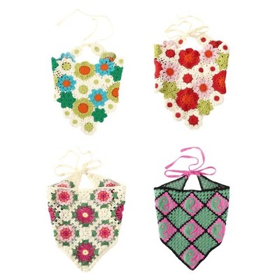 Students Flower Pattern Hairband Knitted Triangle Scarf Girl Headband Adjustable