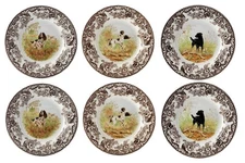 Spode woodland set of 6 X dinner plates- 2 each 3 dogs-----3680-----