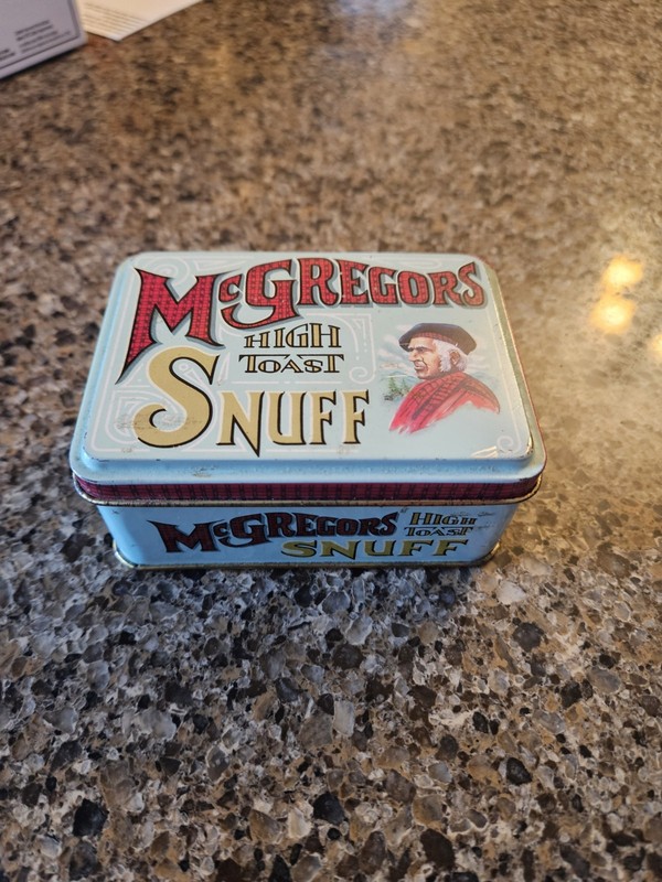 McGregors High Toast Snuff Metal Tin Antique 4x3x1.75”