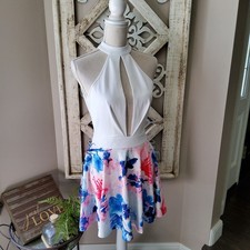 Banjul Women's Sleeveless Open Back Halter Cutout Skater Mini Dress in Floral L