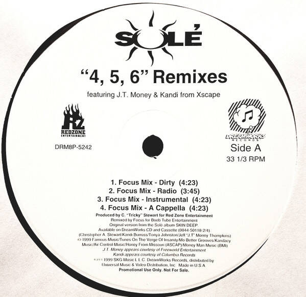 Solé Featuring JT Money & Kandi - 4, 5, 6 (Remixes) (VINYL)