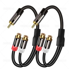 RCA Y Splitter Cable 2 Pack 1 Male to 2 Female Audio Adapter 0.7ft FROM USA