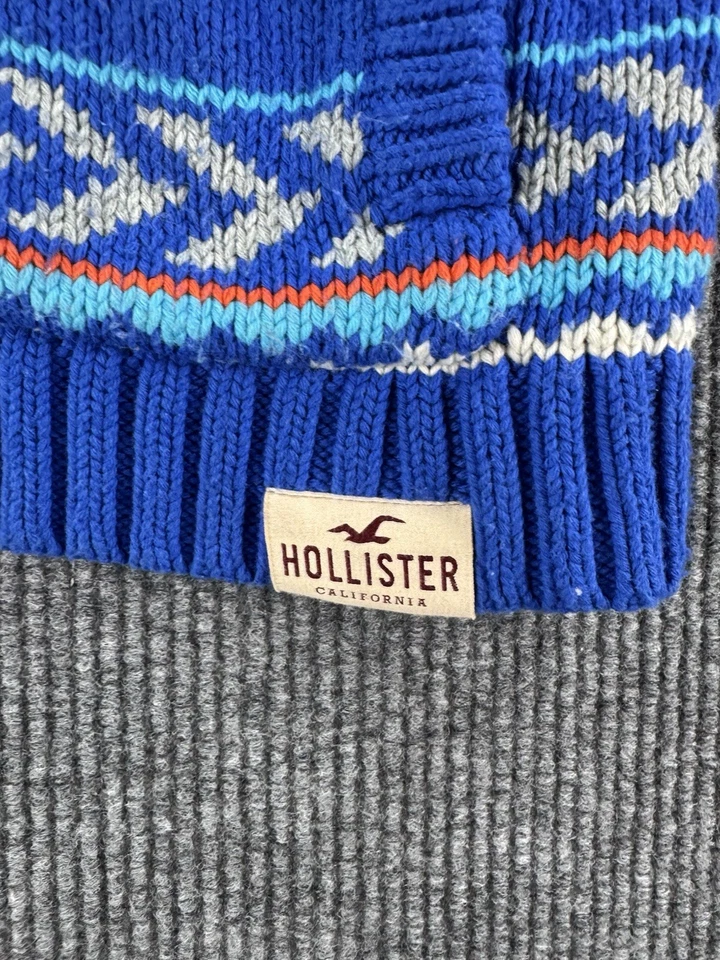 Suéter Hollister Vintage Hombres Extra Grande Azul Copo de Nieve Grueso Tejido Cremallera y2k Foto 2 de 4