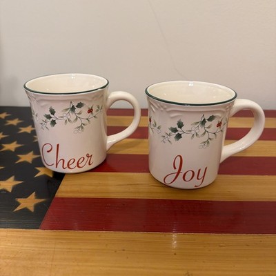 Winterberry Pfaltzgraff Mugs Christmas Joy and Cheer NEW