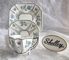 Shelley Queen Anne Trio Pat No:11477 Cornflower Design. c1926