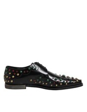 Dolce & Gabbana Black Leather Derby Dress Studded Men's Shoes Authentic