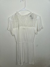 White Lace Pleated Short-Sleeve Dress – Elegant & Feminine