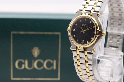 時計 GUCCI 9000L Conbi Black NEAR MINT w/BOX MINT w/Box] Gucci 9000L 11P Diamond Black Dial Quartz Women's