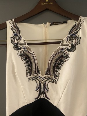 Roberto Cavalli Dress Beaded Neck Classy 44 Small Vintage Black White