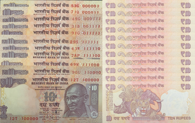 India 10 rupie 2006-2018 P 95 102 UNC piramide INCL SOLIDO 1 set 11 pezzi - Foto 1 di 3