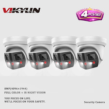 4Pack VIKYLIN 8MP 180 Panoramic Turret Dual Lens Camera Dual Light Built-in MIC
