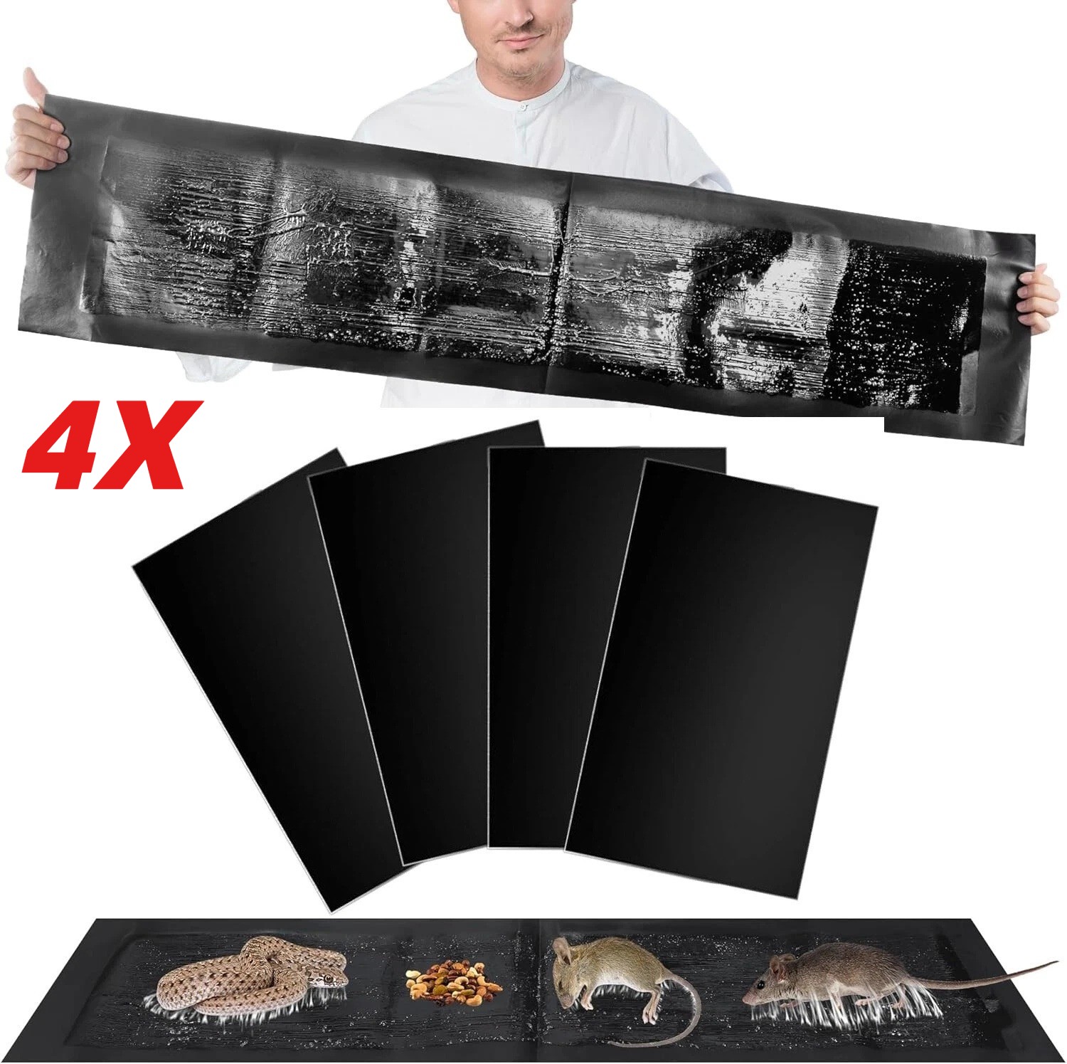 4 Pack Large Mice Mouse Glue Traps Rodent Catcher Rat Board Indoor Super Sticky - second product detail image