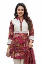 Colorful Collared Neckline Tunic for Women., 3/4 sleeve, Medium Length Kurti.