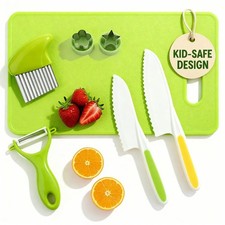 7 Pcs Kids Knife Set for Real Cooking, Toddler Cooking Set Montessori with Recip