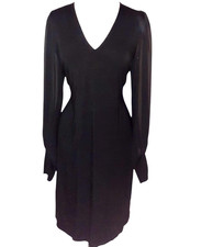 KAREN KANE Size XL Sheath Dress Black Stretch Knit Knee Length Sheer Sleeves