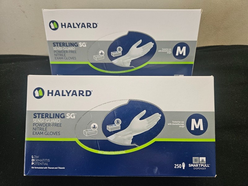 Halyard Sterling Nitrile Powder-Free, 500 medium gloves, 2 unopened boxes