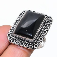 Black Onyx Gemstone Handmade 925 Sterling Silver Jewelry Ring Size 8 US 
