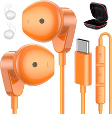 USB C Headphones for Iphone 17 16 15 Pro Max/Ipad Air Earbuds Orange