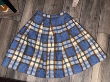 VTG JUNIOR HOUSE Milwaukee Pleated Blue  Brown Wool Plaid Skirt 60s Sz Small 