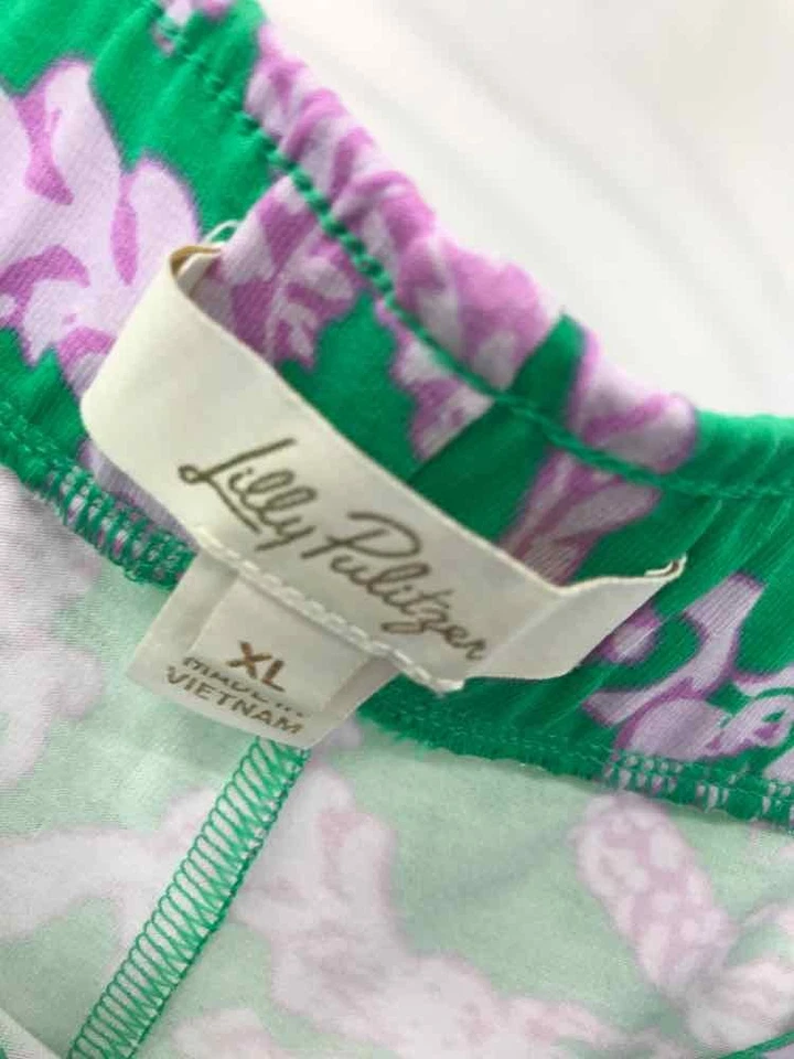Pre-Owned Lilly Pulitzer Green Size XL Floral Wide Leg Pull On Pants - Image 3 of 3