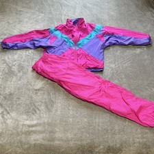 Vintage 80s 90s Lavon Womens Pink Purple Nylon Tracksuit Size Large Colorblock