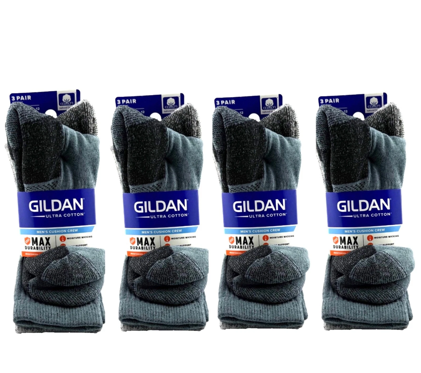Gildan Ultra Cotton Crew Socks, Men’s Size 6-12, Assorted Colors - 12 Pair