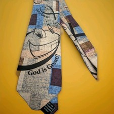 GOD IS GREAT 100 Silk Nectktie 58" x 4" Happy Jesus Fish Church Religion Faith